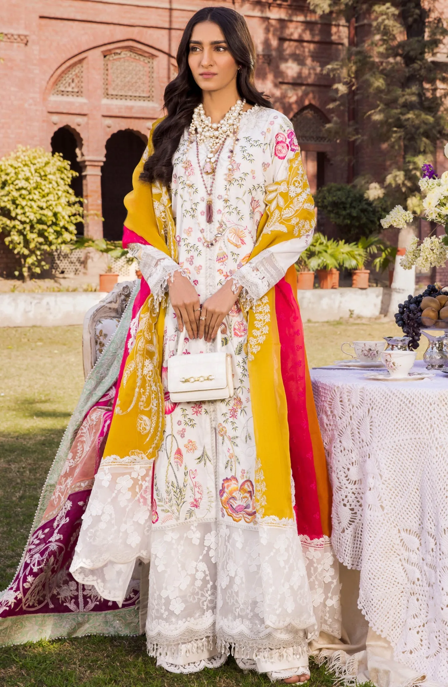 Pakistani White Eid Dress in Kameez and Trouser Style