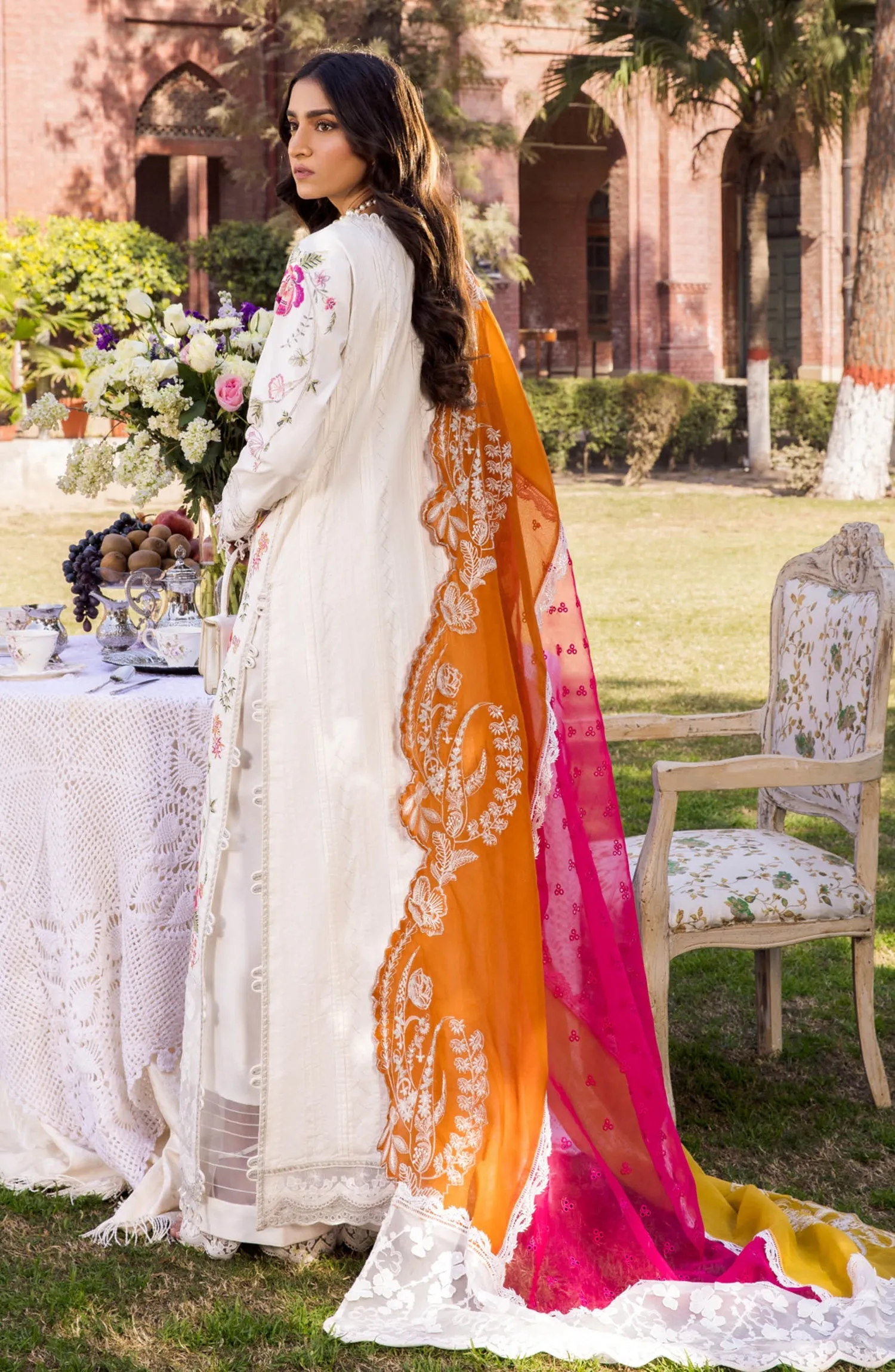 Pakistani White Eid Dress in Kameez and Trouser Style