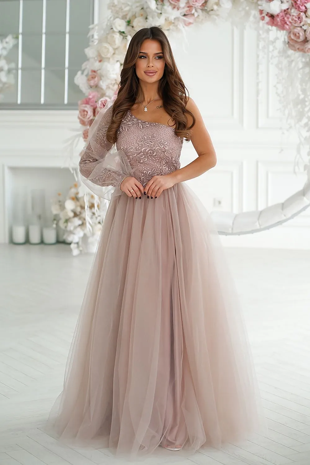 Phenomenal one shoulder evening dress