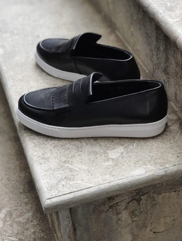 Pierre Black Kilt Loafers - Elegant Leather Shoes for Every Occasion