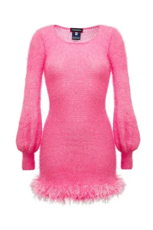 Pink Handmade Knit Dress With Glitter