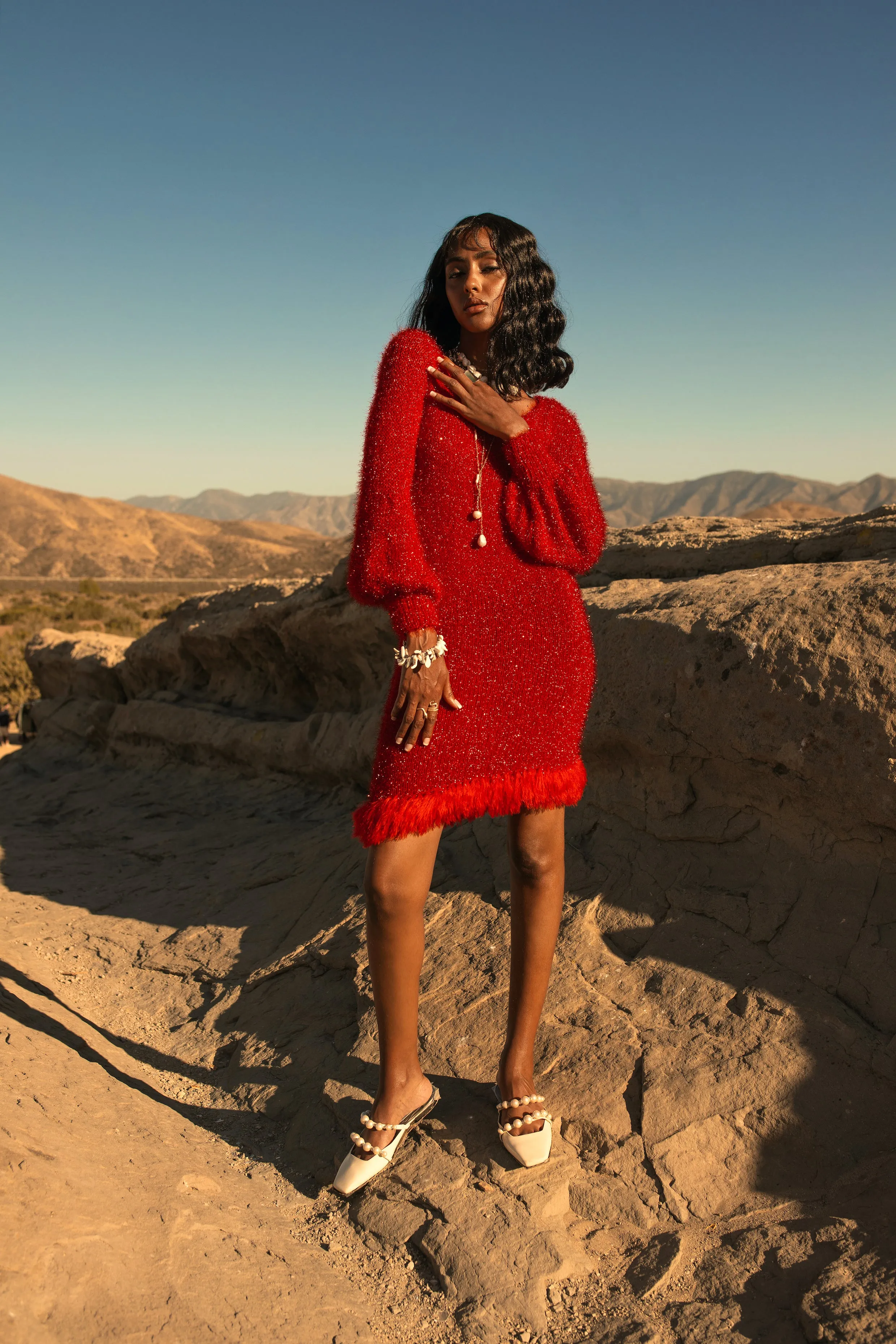 Pink Handmade Knit Dress With Glitter