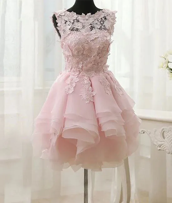 Pink lace short prom dress. pink homecoming dress