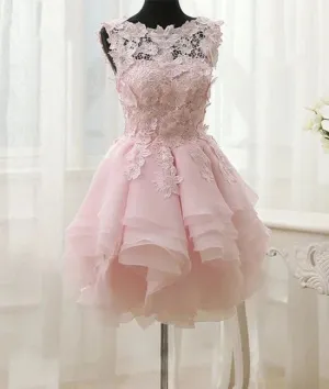 Pink lace short prom dress. pink homecoming dress
