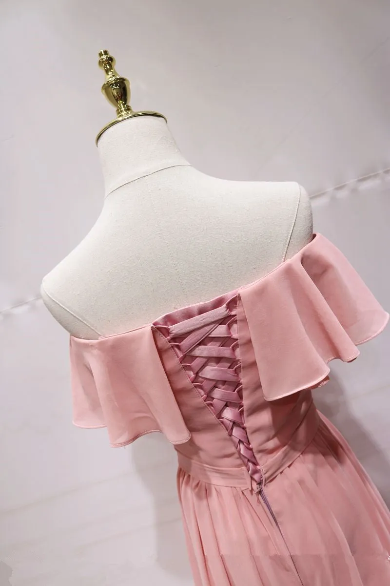 Pink Lovely Floor Length A-line Bridesmaid Dress, Handmade Pretty Formal Gown