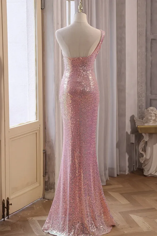 Pink Sequins Mermaid Sweetheart Long Prom Dress, Pink Sequins Evening Dress APP0882