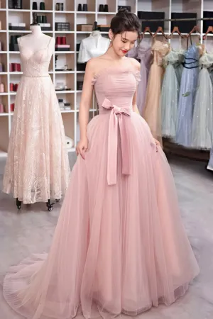 Pink Strapless Tulle Long Prom Dress, Sweet A Line Party Evening Dress APP0937