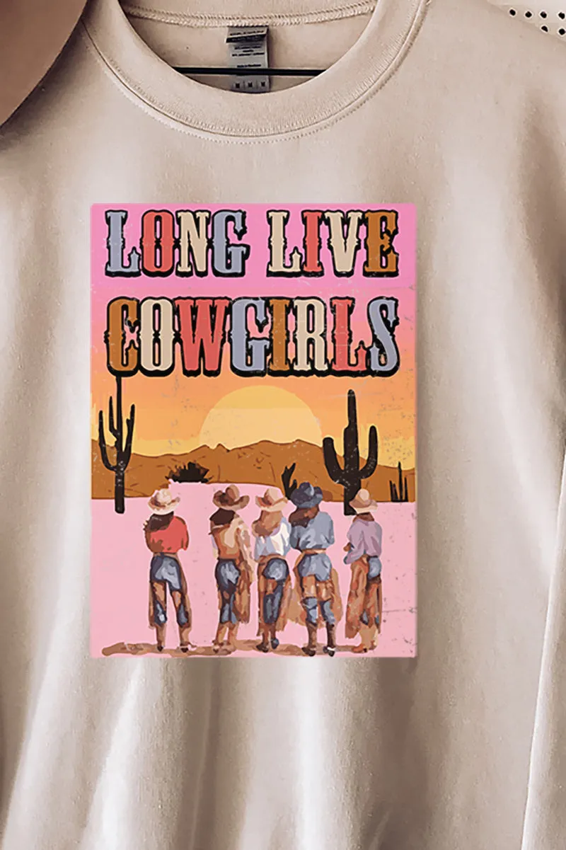 Pink Sunset Long Live Cowgirls Heavy-weight Crew Sweatshirt