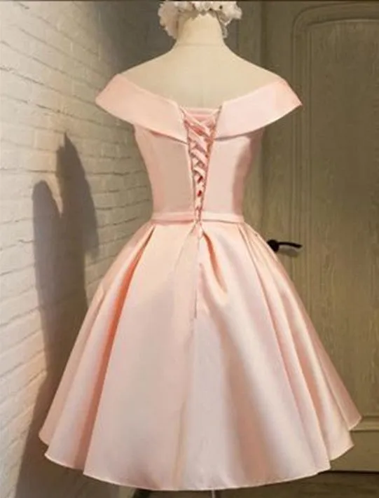 Pink Sweet Style Short Satin Party Dresses,Graduation Dresses, Formal Dress, Homecoming Dresses