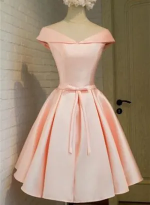 Pink Sweet Style Short Satin Party Dresses,Graduation Dresses, Formal Dress, Homecoming Dresses