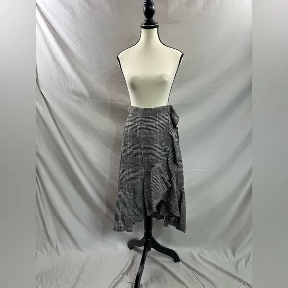 Plaid Ruffle Trim Wrap Knot Side Skirt