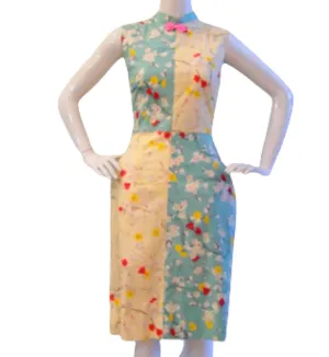 PLUM BLOSSOM HANDMADE MODERN COTTON CHEONGSAM IN AQUA YELLOW