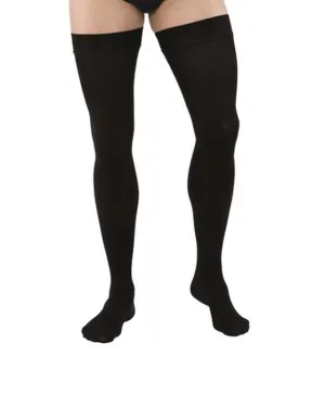 PR/1 JOBST MEDICAL LEG WEAR, MEN, RIBBED, THIGH HIGH W/SIL DOT BAND, 20-30MMHG, LG, BLACK, CLOSED TOE