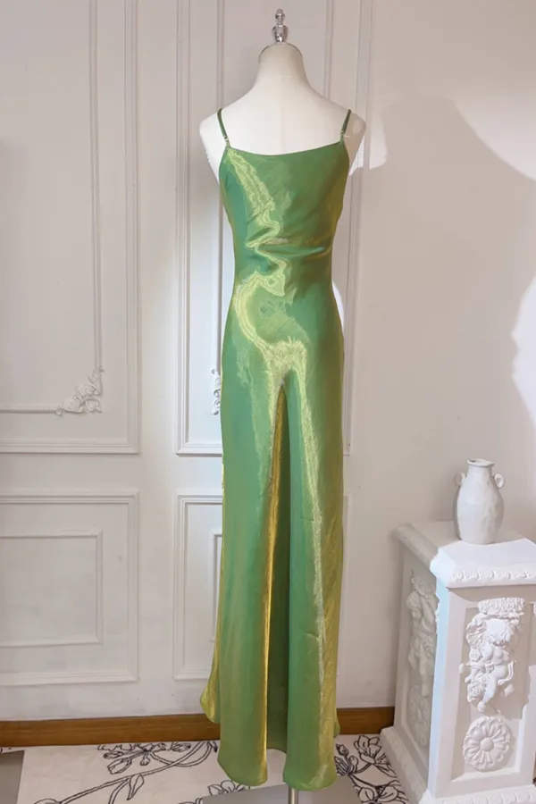 Pretty Green Straps Long Formal Dress, Green Satin Party Dress Evening Dress APP1034