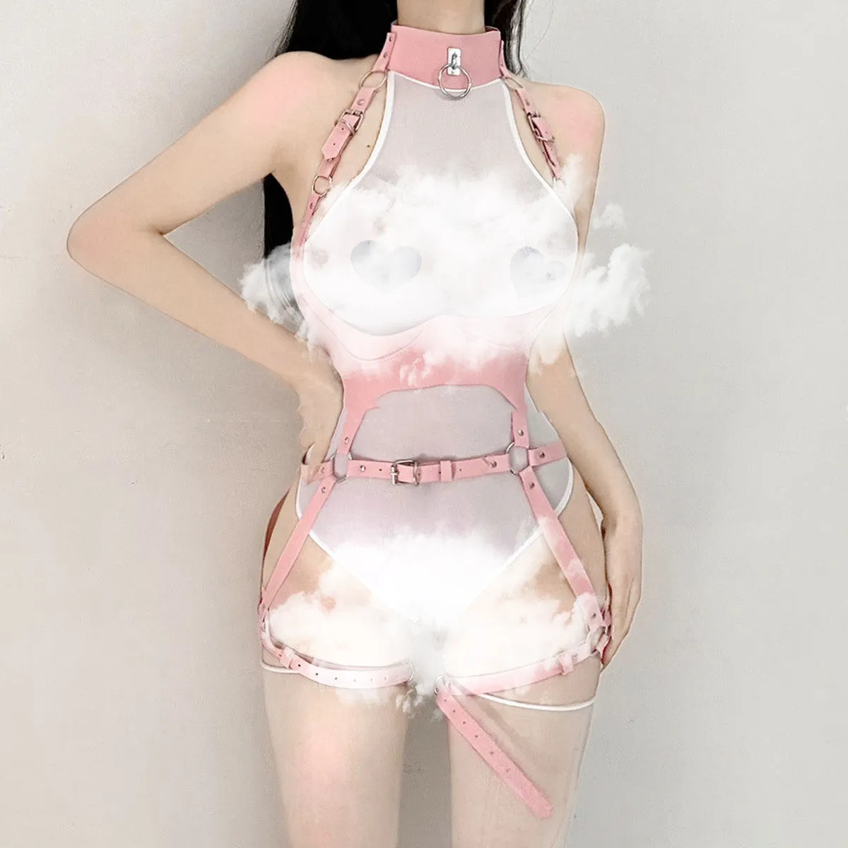 PU Belt   bodysuit Two-piece Set  KF70281