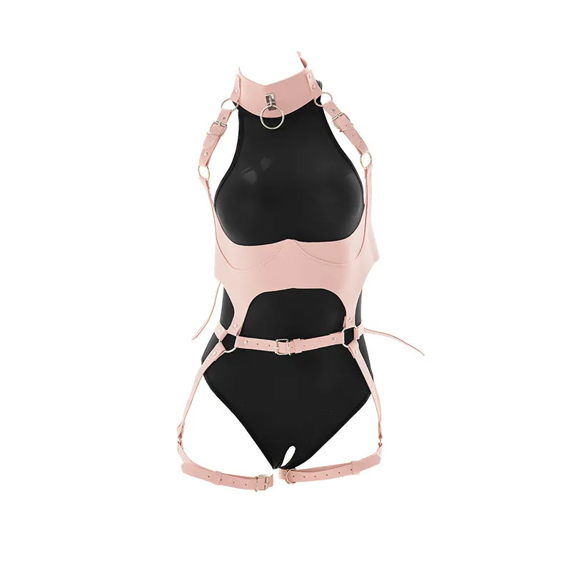 PU Belt   bodysuit Two-piece Set  KF70281