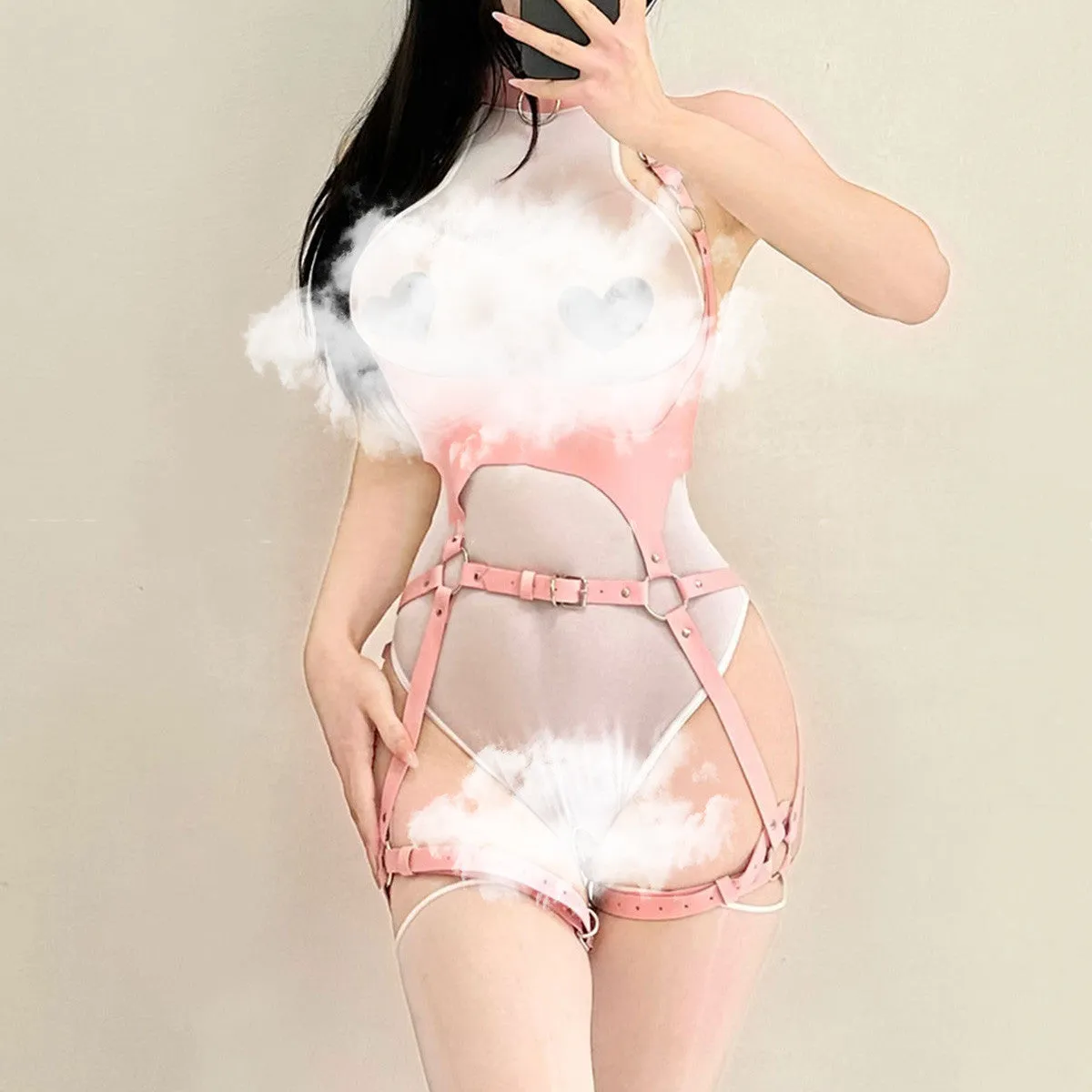 PU Belt   bodysuit Two-piece Set  KF70281