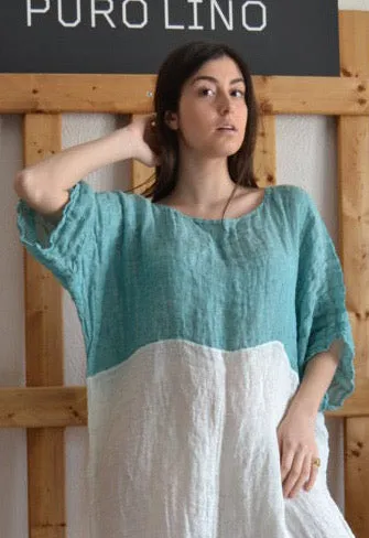 Pure Linen Bicolor Positano Long Dress