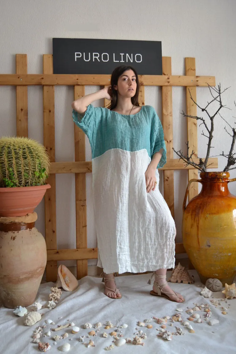 Pure Linen Bicolor Positano Long Dress