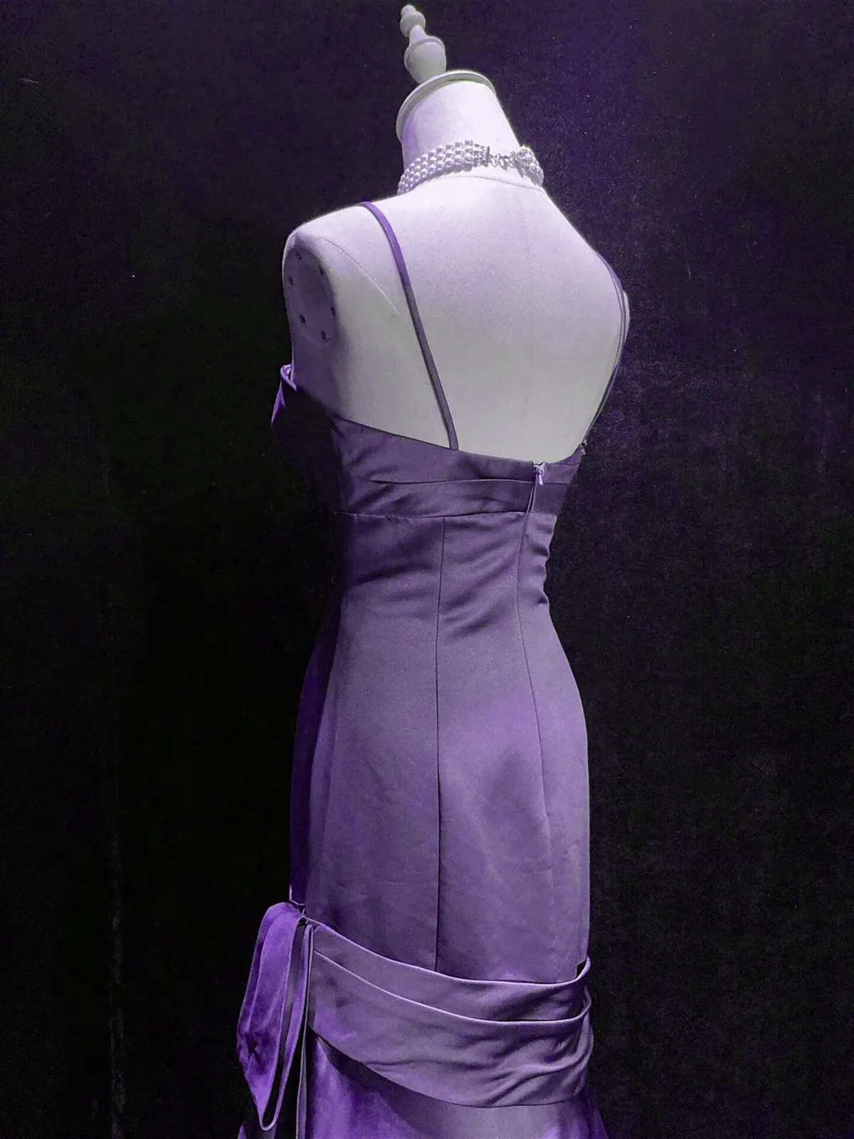 Purple A-line Mermaid Straps Evening Dress, Purple Satin Prom Dress Formal Dress