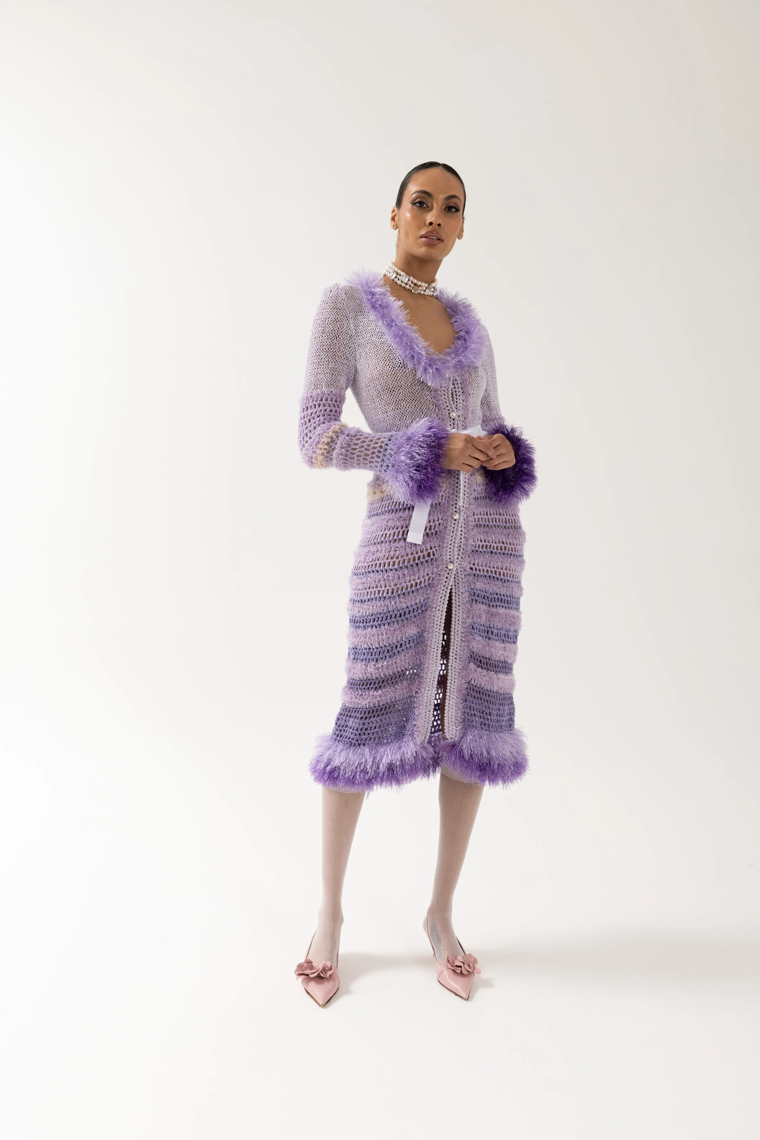 Purple Handmade Knit Cardigan-Dress