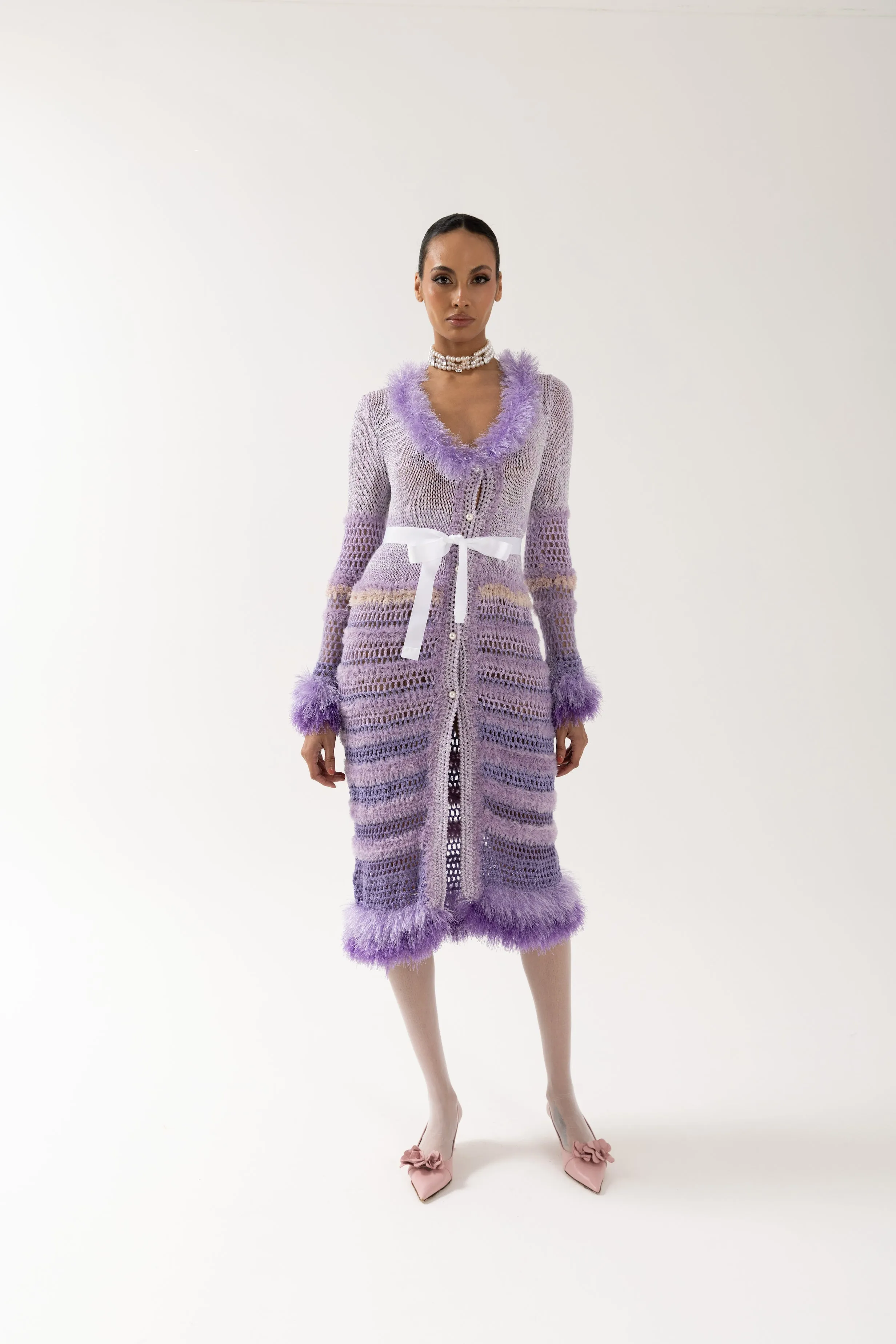 Purple Handmade Knit Cardigan-Dress
