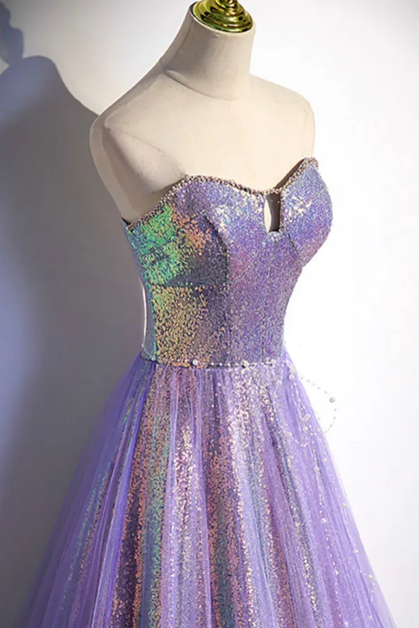 Purple sweetheart neck long prom dress purple formal party dress APP0965