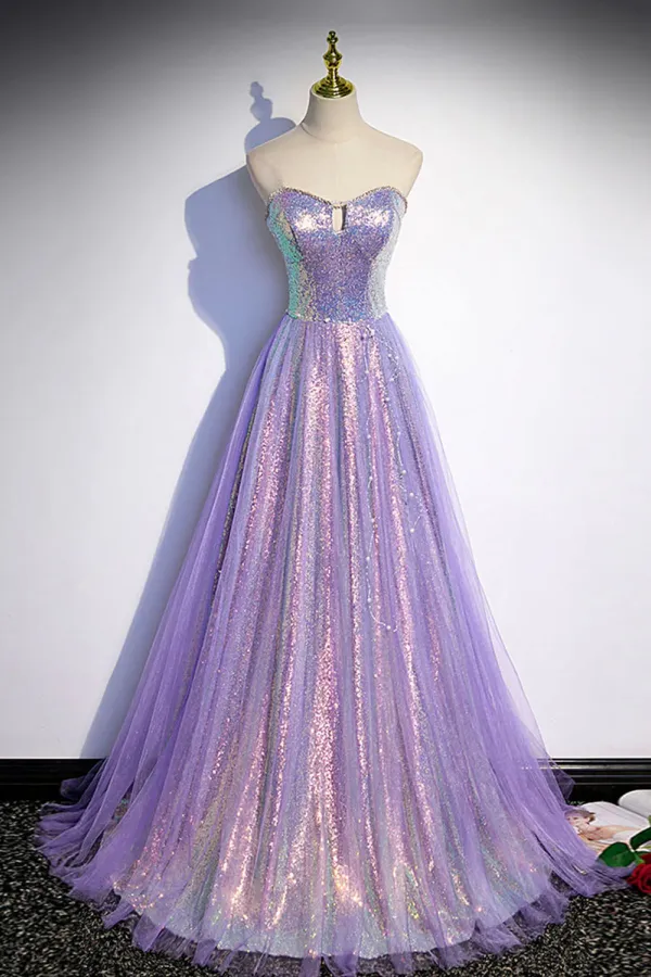 Purple sweetheart neck long prom dress purple formal party dress APP0965