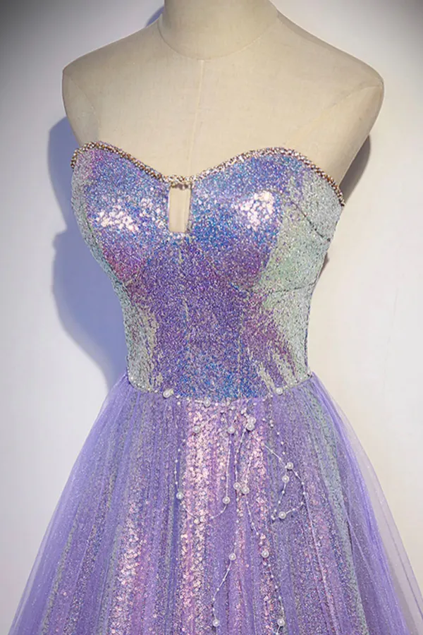 Purple sweetheart neck long prom dress purple formal party dress APP0965