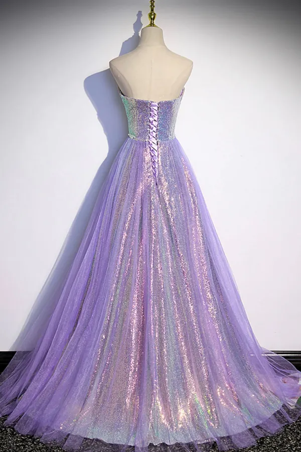 Purple sweetheart neck long prom dress purple formal party dress APP0965