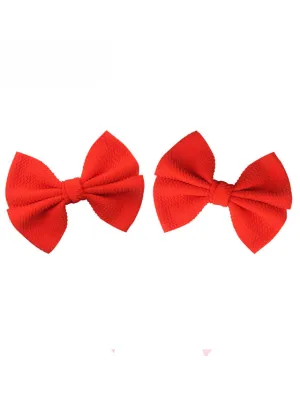 Quilted Red Bow Clip Set