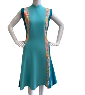 RAINBOW FERNS SIDE PANELS HANDMADE MODERN COTTON CHEONGSAM - MAUVE PINK OR AQUA BLUE