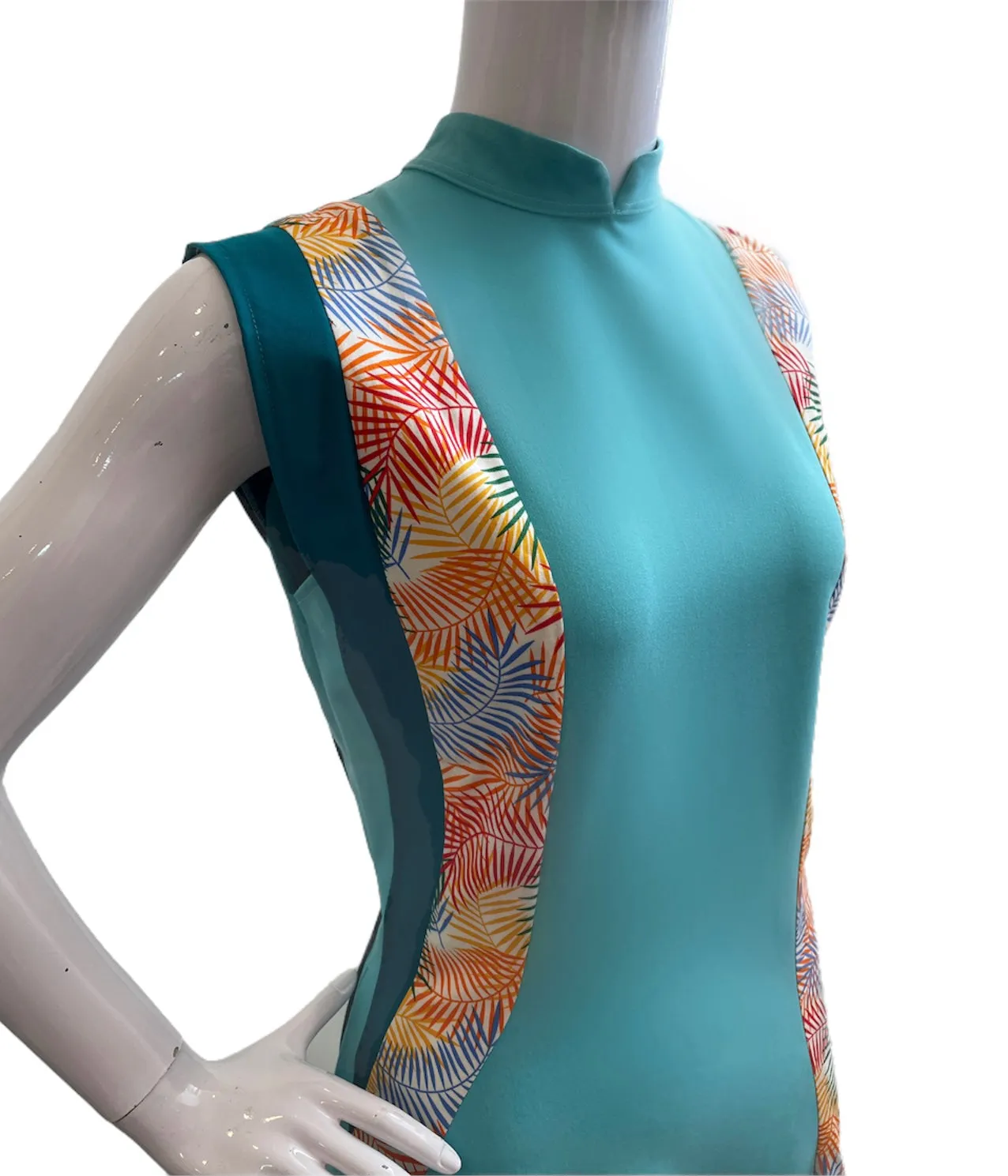 RAINBOW FERNS SIDE PANELS HANDMADE MODERN COTTON CHEONGSAM - MAUVE PINK OR AQUA BLUE