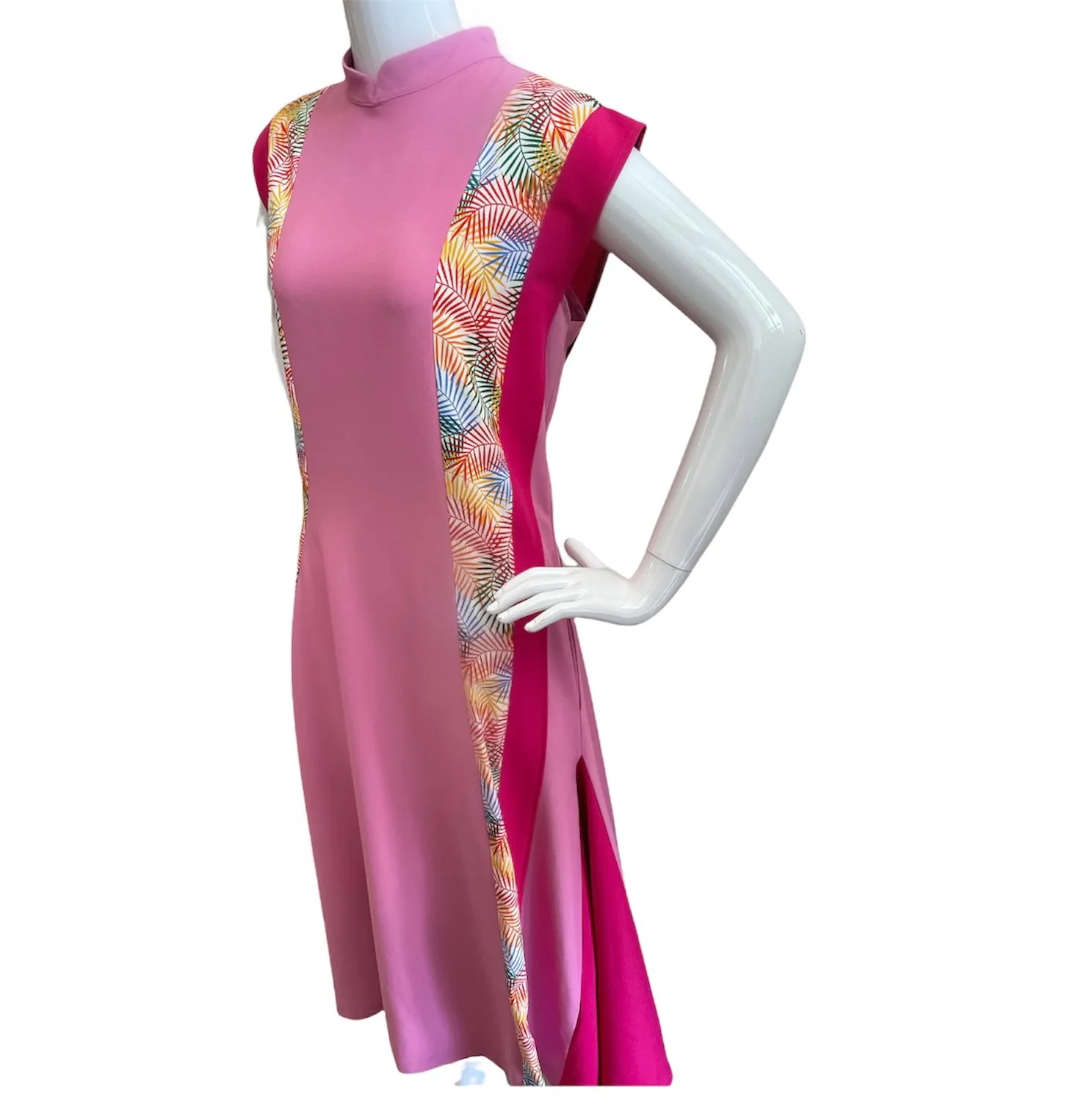 RAINBOW FERNS SIDE PANELS HANDMADE MODERN COTTON CHEONGSAM - MAUVE PINK OR AQUA BLUE