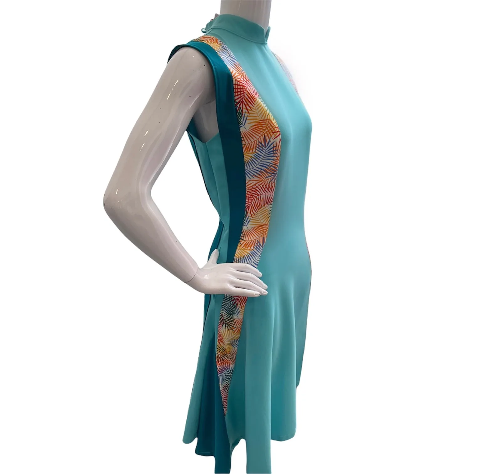 RAINBOW FERNS SIDE PANELS HANDMADE MODERN COTTON CHEONGSAM - MAUVE PINK OR AQUA BLUE