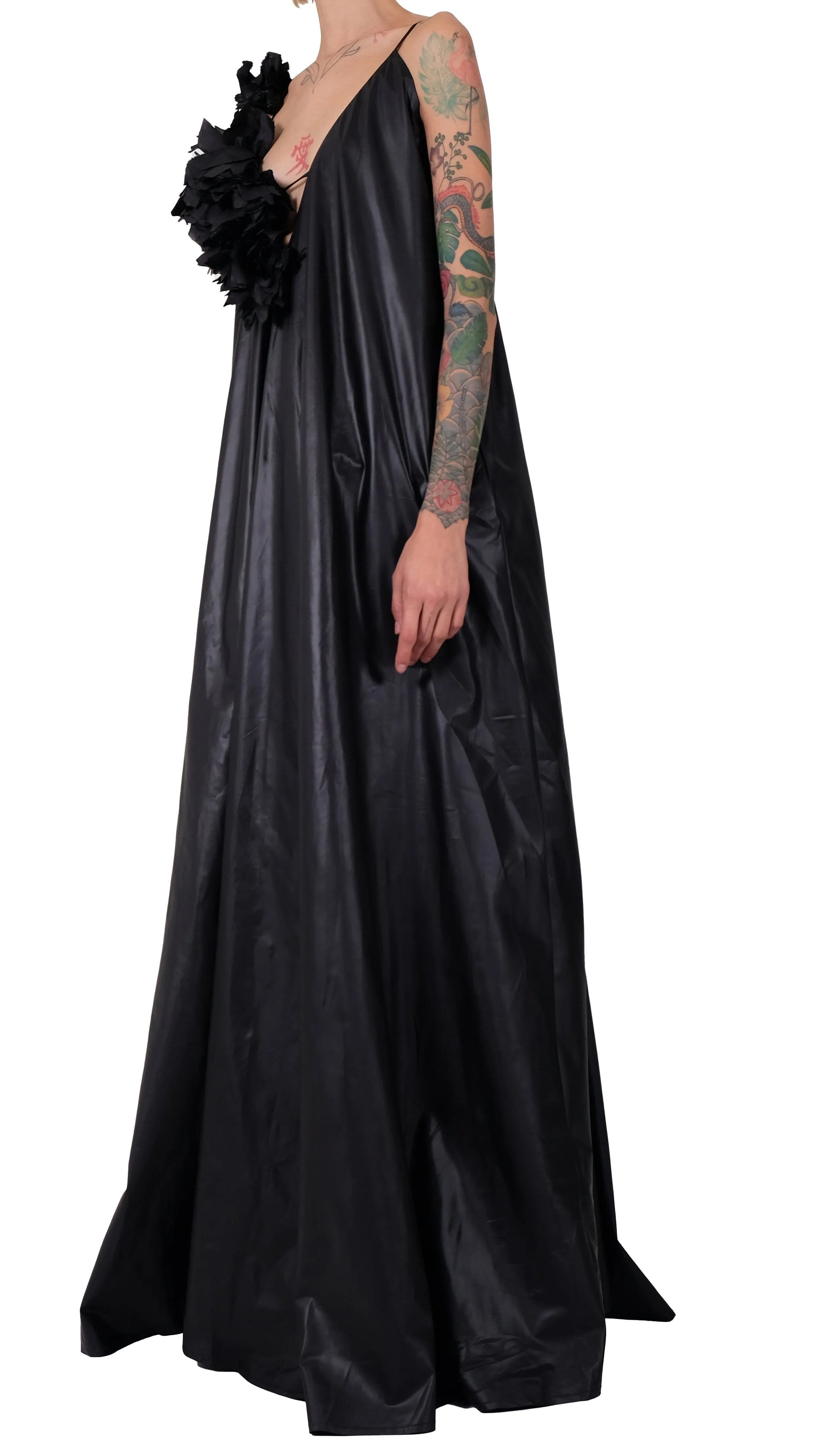 Raincoat Long Dress with Handmade Flower