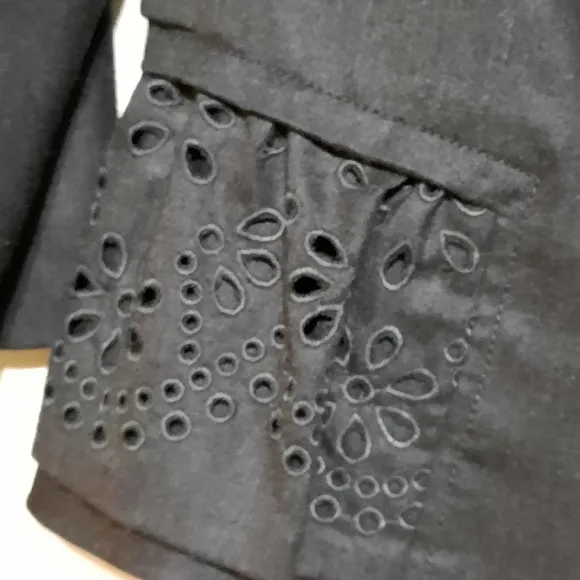REBECCA TAYLOR Wool Crop Blazer Eyelet Peplum Detail Puff Shoulder Charc…