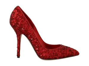 Red Sequined Leather Pumps Heels