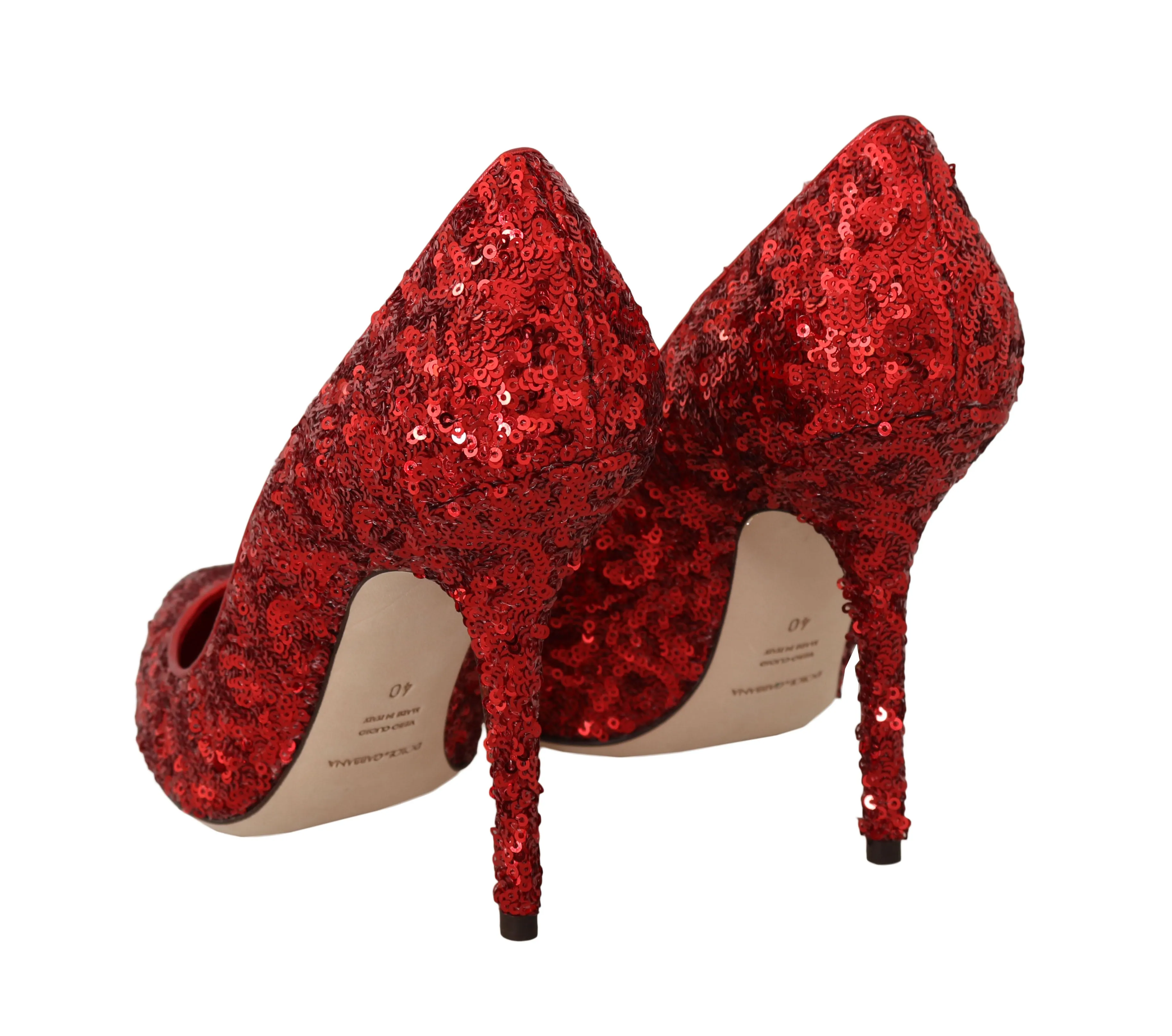 Red Sequined Leather Pumps Heels