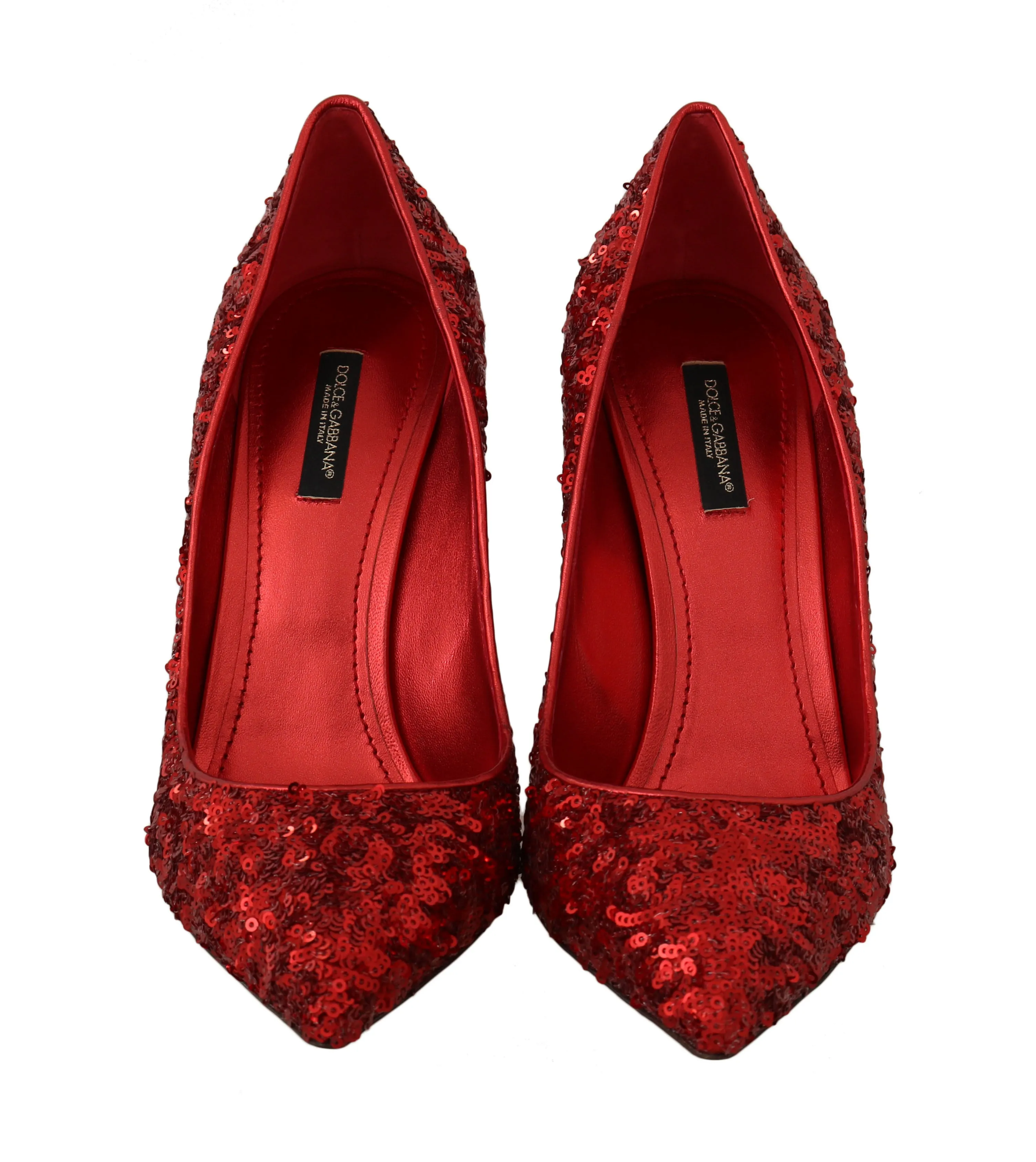 Red Sequined Leather Pumps Heels