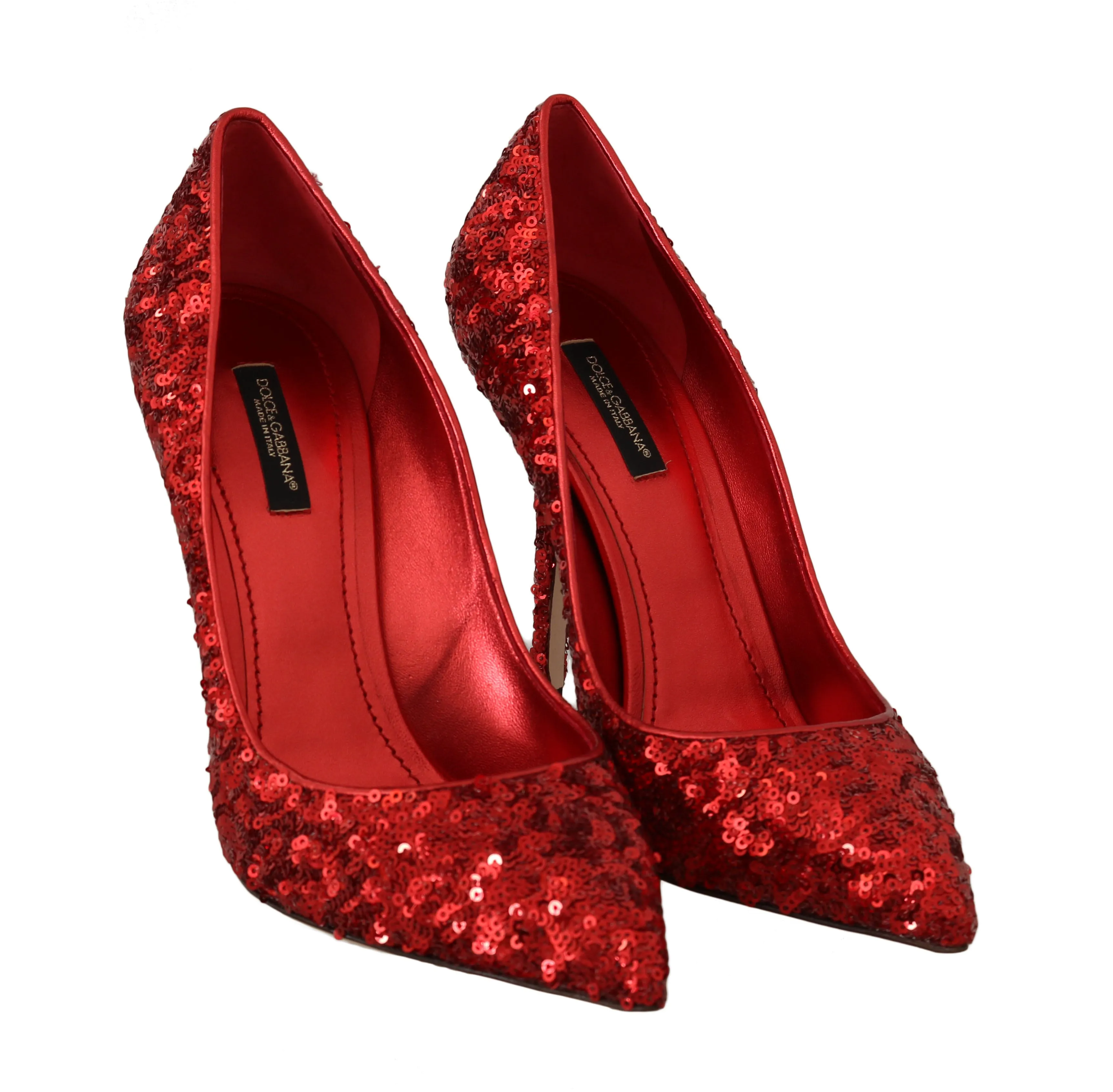 Red Sequined Leather Pumps Heels
