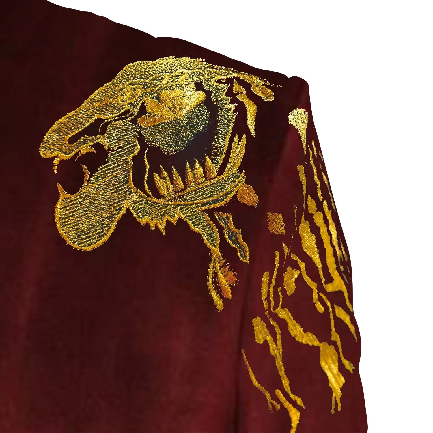 Red Velvet Blazer with Gold Embroidery