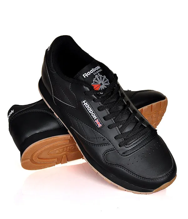 Reebok Classic Leather Black Gum Sole Casual Mens Sneakers