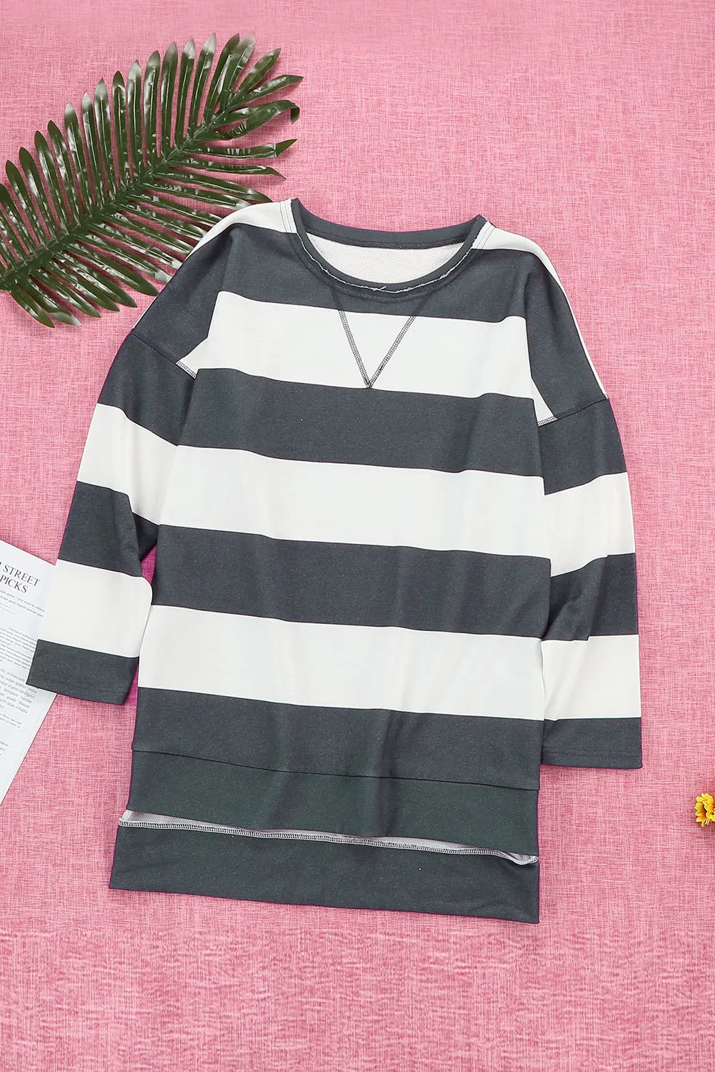 Round Neck Side Slit Casual Oversized Sweatshirt