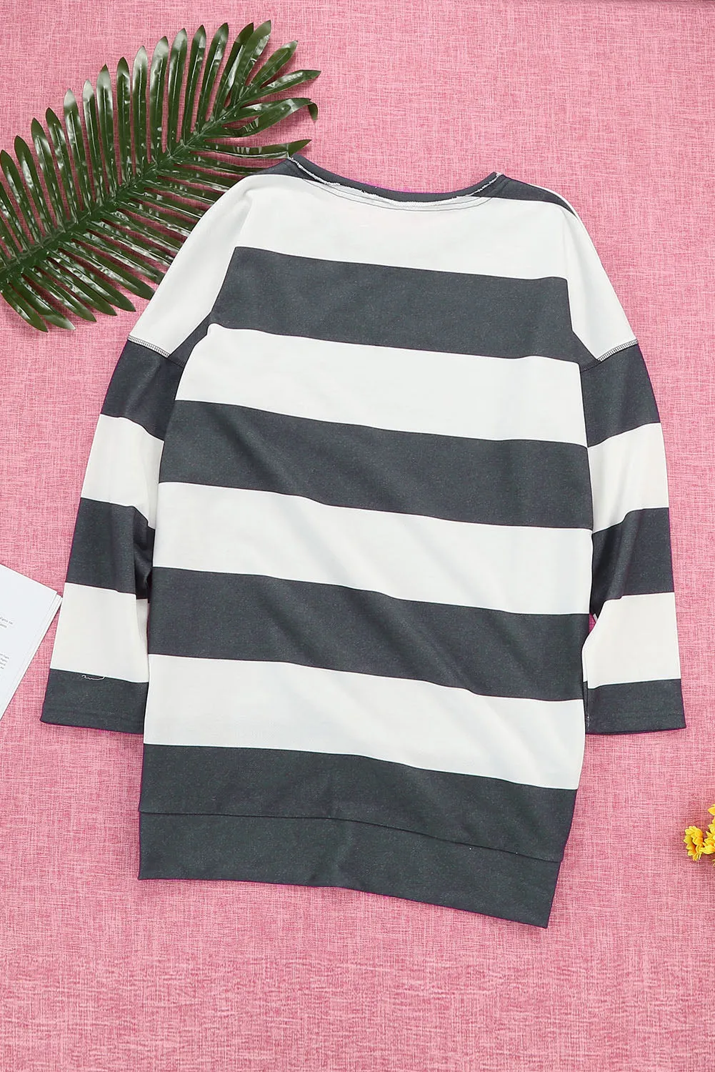 Round Neck Side Slit Casual Oversized Sweatshirt