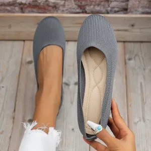 Round Toe Flats - Comfortable Knit Ballet Shoes, Casual Slip-On Shallow Office Boat Shoes, Plus Size Moccasins for Women