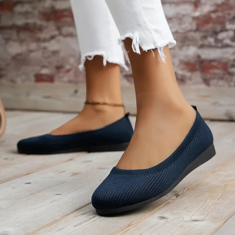 Round Toe Flats - Comfortable Knit Ballet Shoes, Casual Slip-On Shallow Office Boat Shoes, Plus Size Moccasins for Women