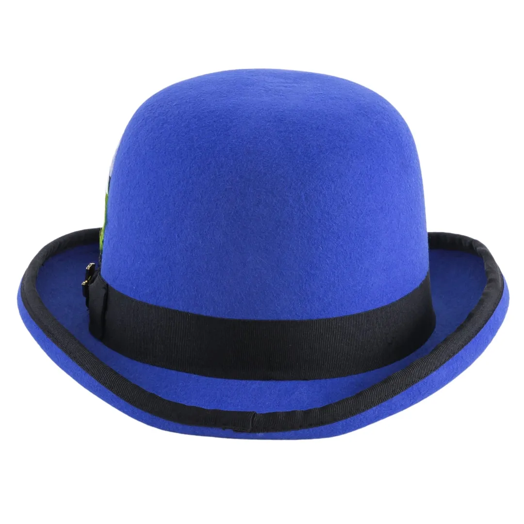 Royal Blue & Black 100% Wool Felt Blue Derby Bowler Hat