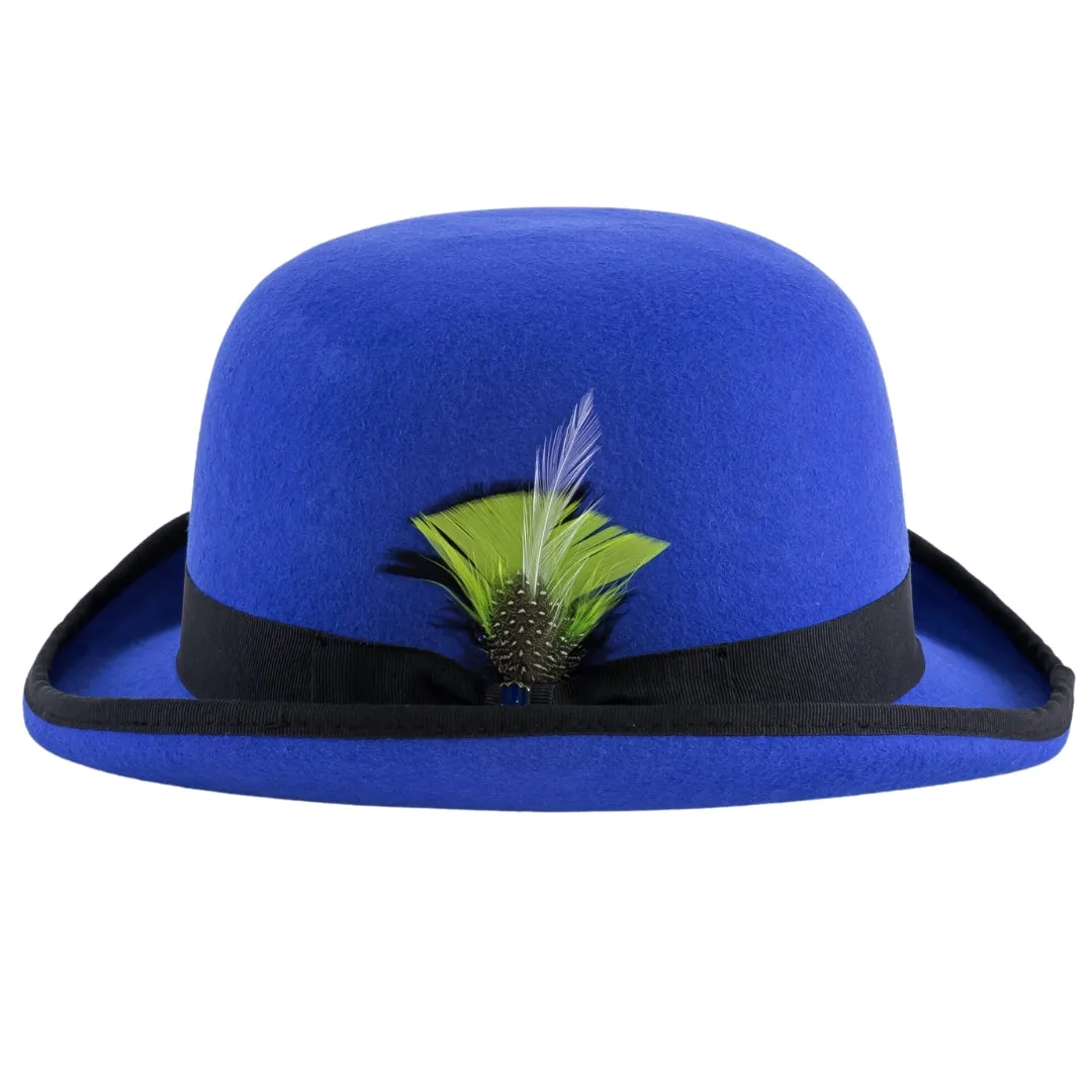 Royal Blue & Black 100% Wool Felt Blue Derby Bowler Hat
