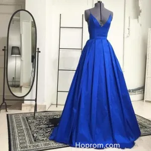 Royal Blue Prom Dresses Spaghetti Straps V Neck Formal Dress With Criss Cross